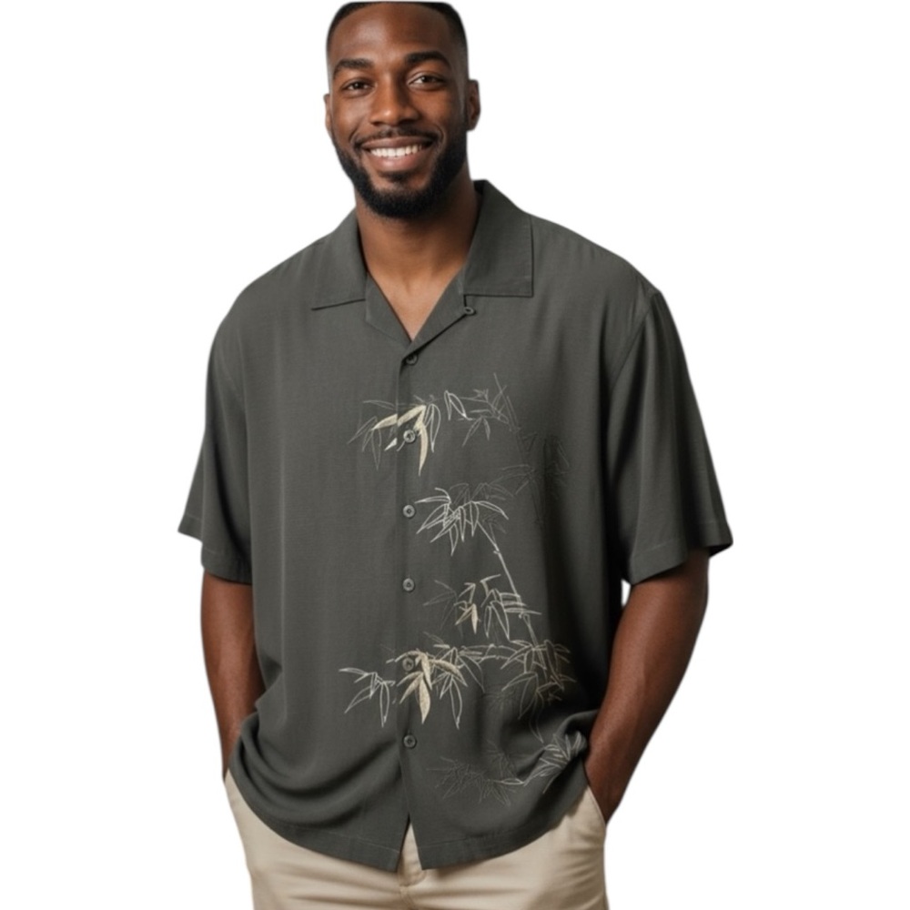 Brigata Sage 100% Silk Men’s Button Down Short Sleeve Shirt Size L 🥳Host…
